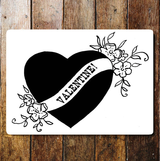 Heart Valentine's Flower Black And White | Metal Sign Plaque