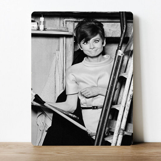 Audrey Hepburn Model pose black and white | Metal Wall Sign (