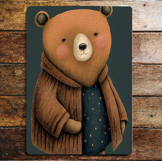 Cute Bear Spotty Top Brown Coat | Metal Sign Plaque