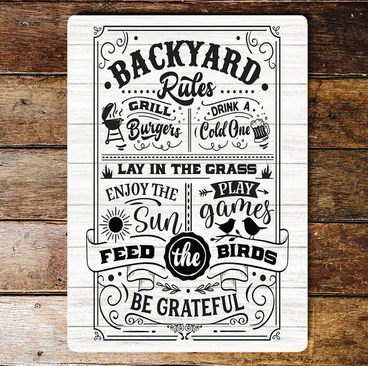 Backyard rules | Metal Vintage Wall Sign