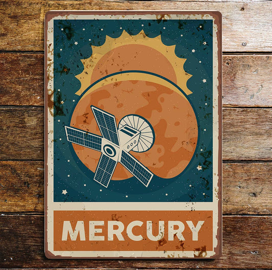 Retro Mercury Planet Metal Wall Sign Plaque