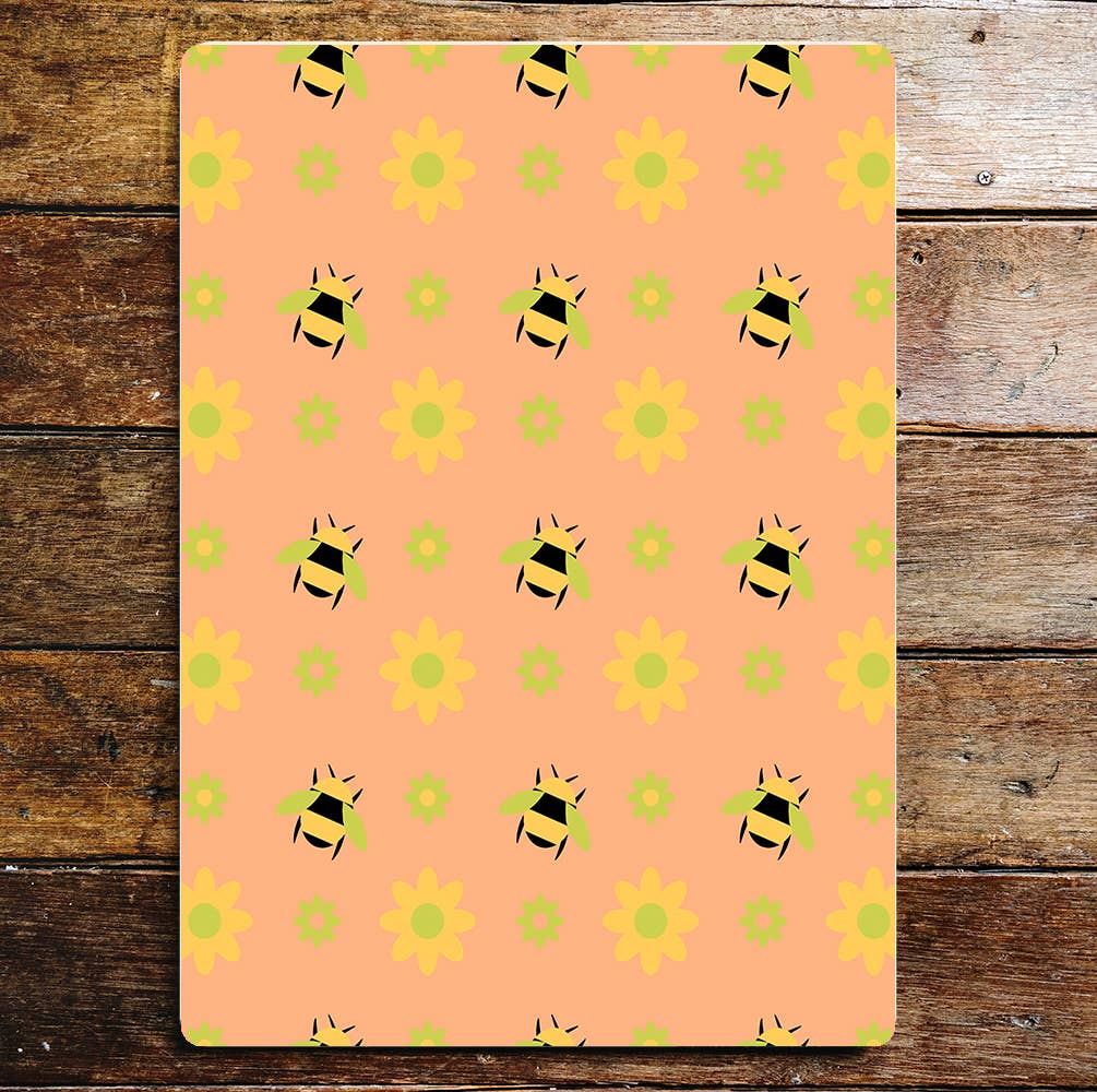 Bee's And Flowers Pattern | Metal Sign plaque