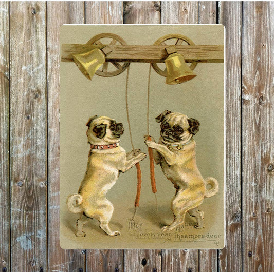 Pug with bells dog Metal Sign Plaque