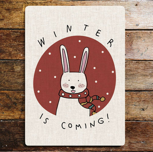Winter Is Coming Bunny In A Scarf Snow | Metal Wall Sign