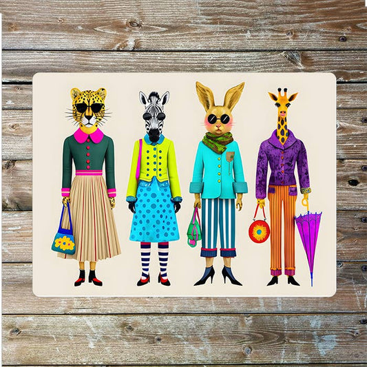 Animal Characters wearing Vibrant Clothes | Metal Sign Plaque