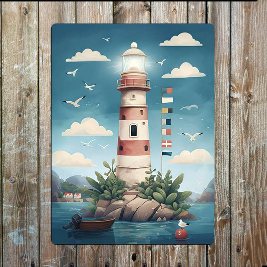 Coastal Scene Lighthouse Sea Nautical | Metal Sign Plaque