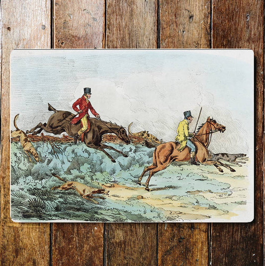 The Hunt Running Horses Dogs Metal Sign Plaque