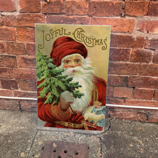 Vintage Christmas Joyful Father Christmas | Metal Wall Sign