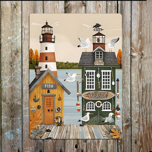 Coastal Village Seaside Sea Nautical | Metal Sign Plaque