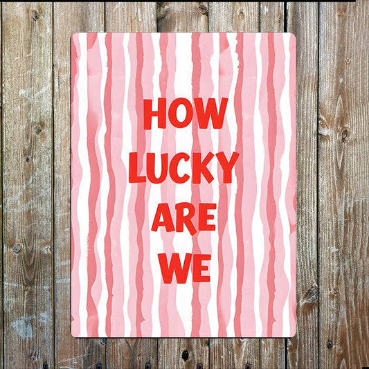 How Lucky Are We | Pink Stripe | Metal Sign Plaque