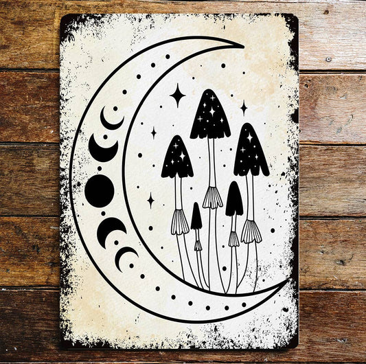 Mushroom Moon mystical | Metal Wall Sign Plaque