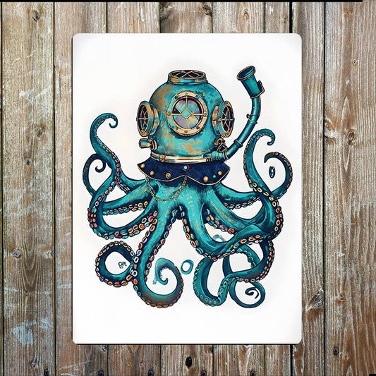 Diving Helmet Octopus Sea Nautical | Metal Sign Plaque