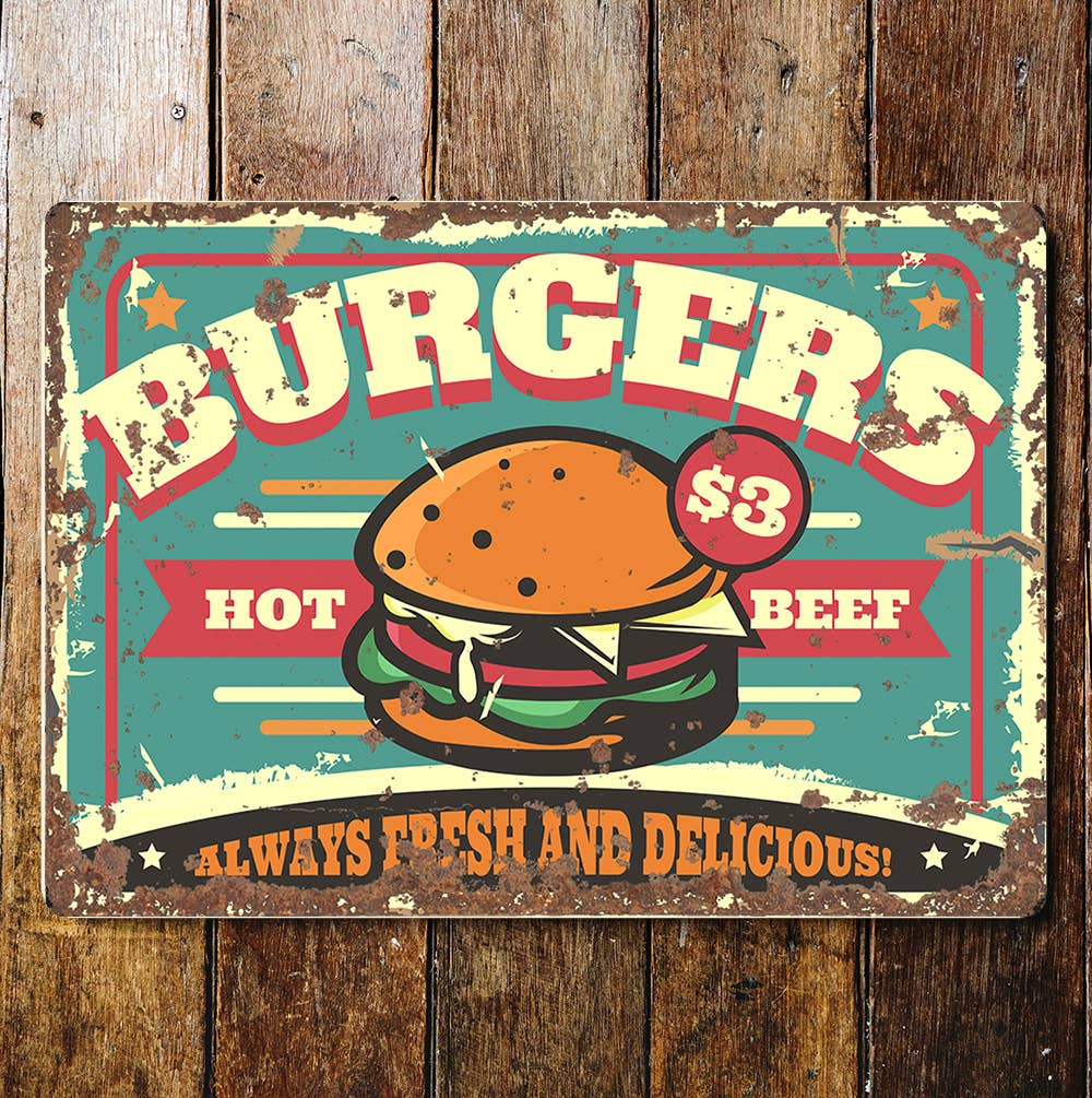 Beef burgers sale retro cafe Kitchen | Metal Sign Plaque