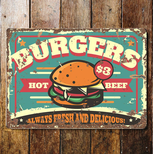 Beef burgers sale retro cafe Kitchen | Metal Sign Plaque
