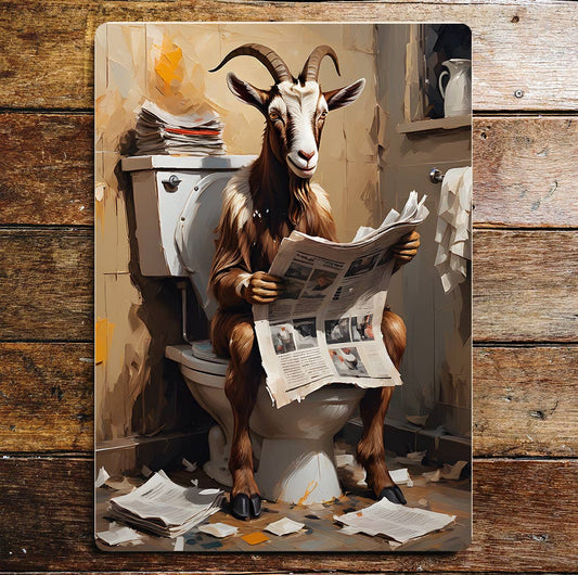 Goat on the Toilet Newspaper funny | Metal Sign Plaque