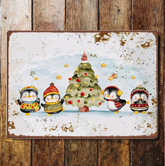 Watercolour penguins snow winter Wall | Metal Sign Plaque