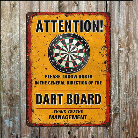 Attention Throw At Dart Board I Metal Sign Plaque