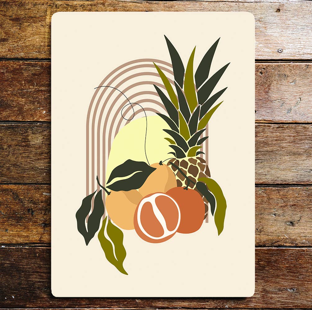 Pineapple, lemon and orange. 70's Metal Wall Sign