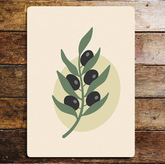 Olives Branch Leaves Green and Black | Metal Sign Plaque