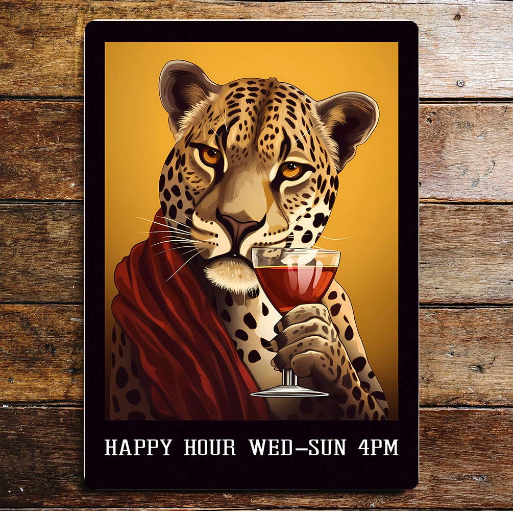 Benson Bar Leopard Happy Hour Art | Metal Sign Plaque