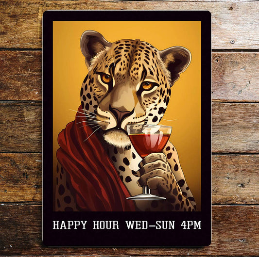 Benson Bar Leopard Happy Hour Art | Metal Sign Plaque
