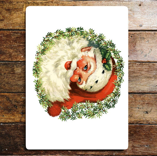 Santa Wreath Christmas Metal Wall Sign